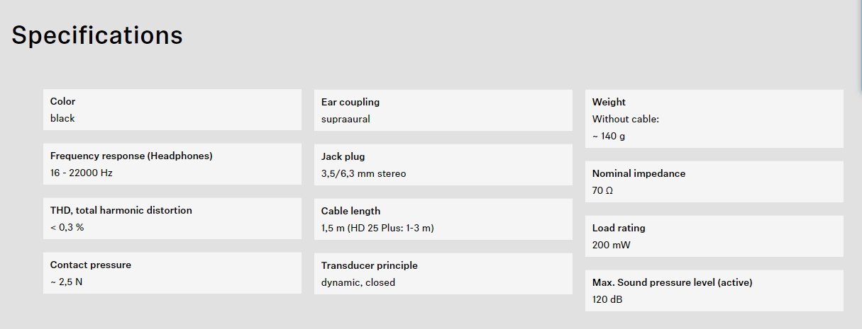 Sennheiser HD 25 Specifications